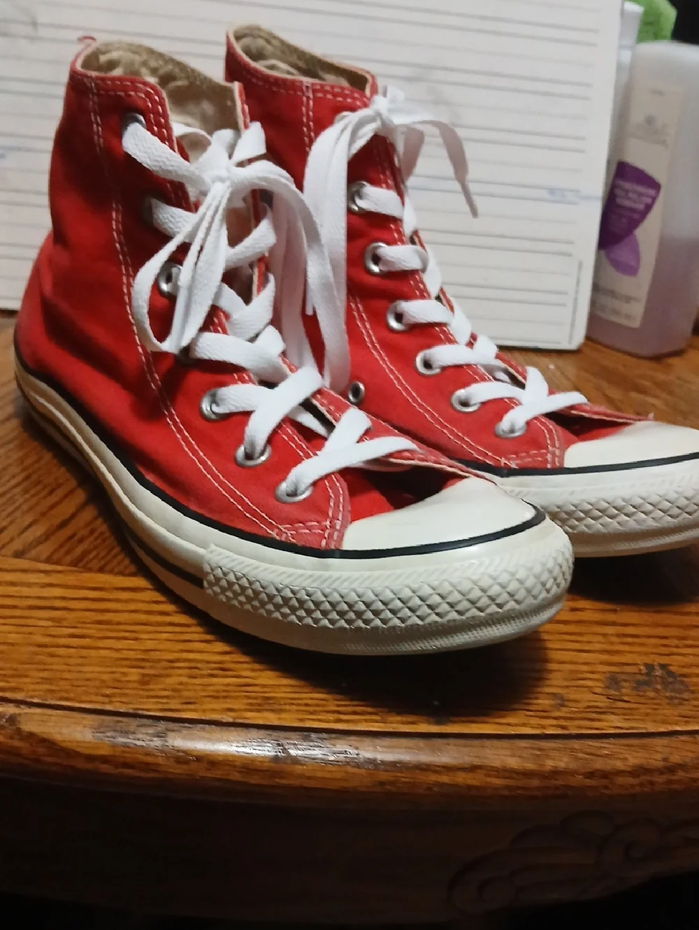Converse C.Taylor Red‎ High-Top Canvas Sneakers with White Laces,sz.6
